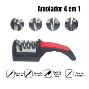 Afiador de facas em aço inox com 4 afiadores para afiar faca de frutas, faca de cozinha, faca de cortar osso, faca de desossar e até tesoura