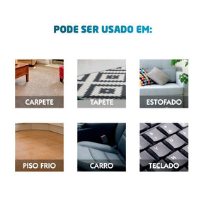 Imagem mostrando as características do Aspirador de Pó 2 em 1 Turbo Cycle Preto Mondial: Pode ser usado em carpete, tapete, estofado, piso frio, carro, teclado, etc...