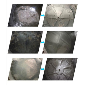 resultado de antes e depois do uso do comprimido efervescente para limpar máquina de lavar roupas