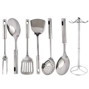 Imagem do Conjunto 7 Utensílios de Cozinha Inox com Suporte.