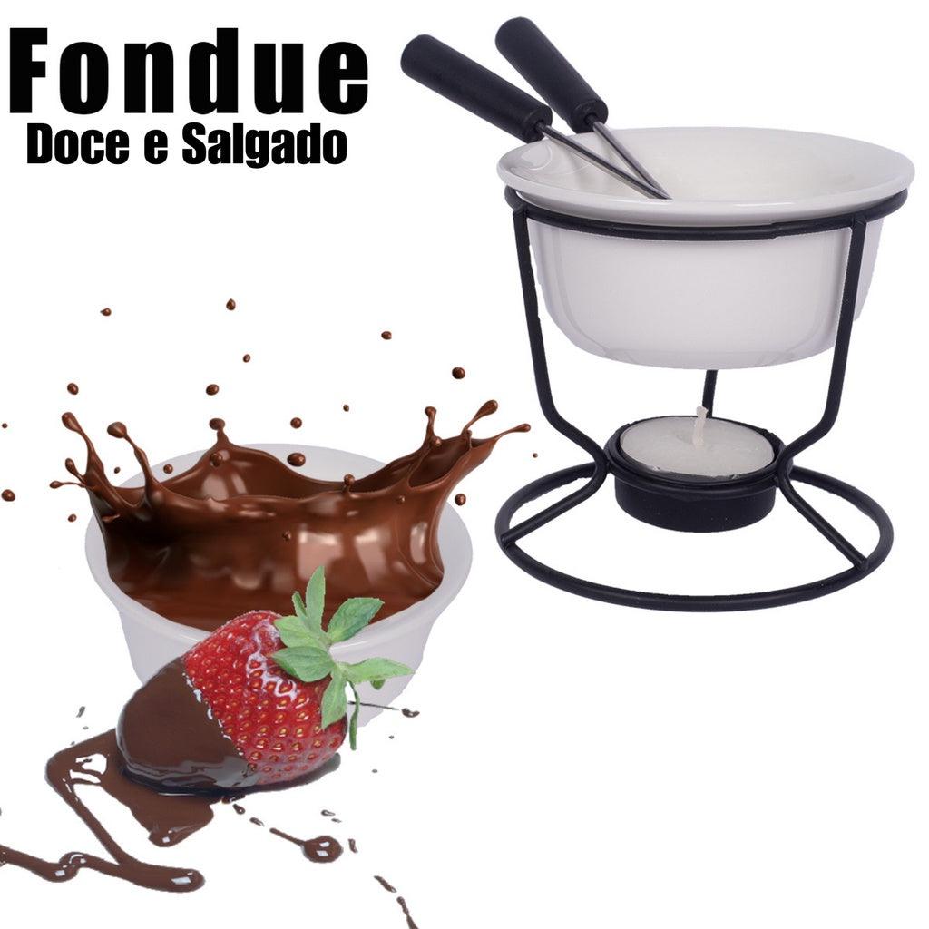 Imagem mostrando o Conjunto para Fondue, ideal para fazer fondue doce e salgado.