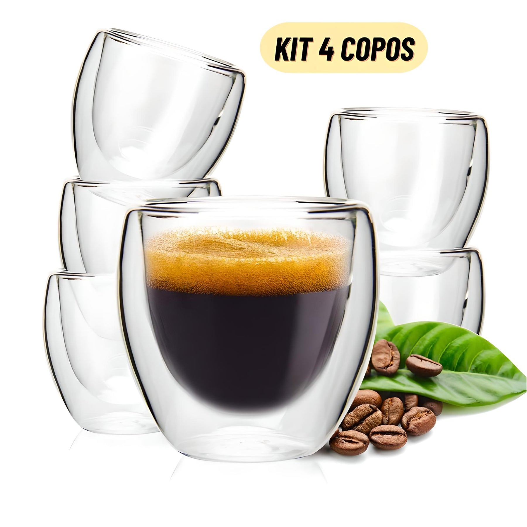 Imagem do Kit 4 Copos Parede Dupla de Vidro 80ml.