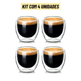 Imagem do Kit 4 Copos Parede Dupla de Vidro 80ml.