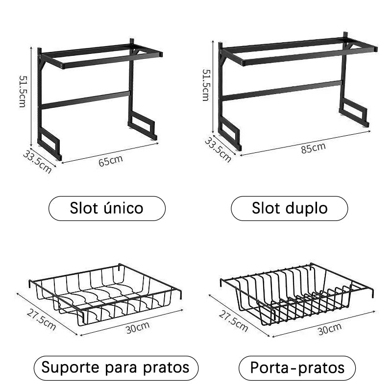 Imagem mostrando as medidas do Escorredor Organizador de Louça.