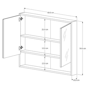 Imagem mostrando as medidas do Armário de Banheiro Suspenso 2 Portas com Espelho.