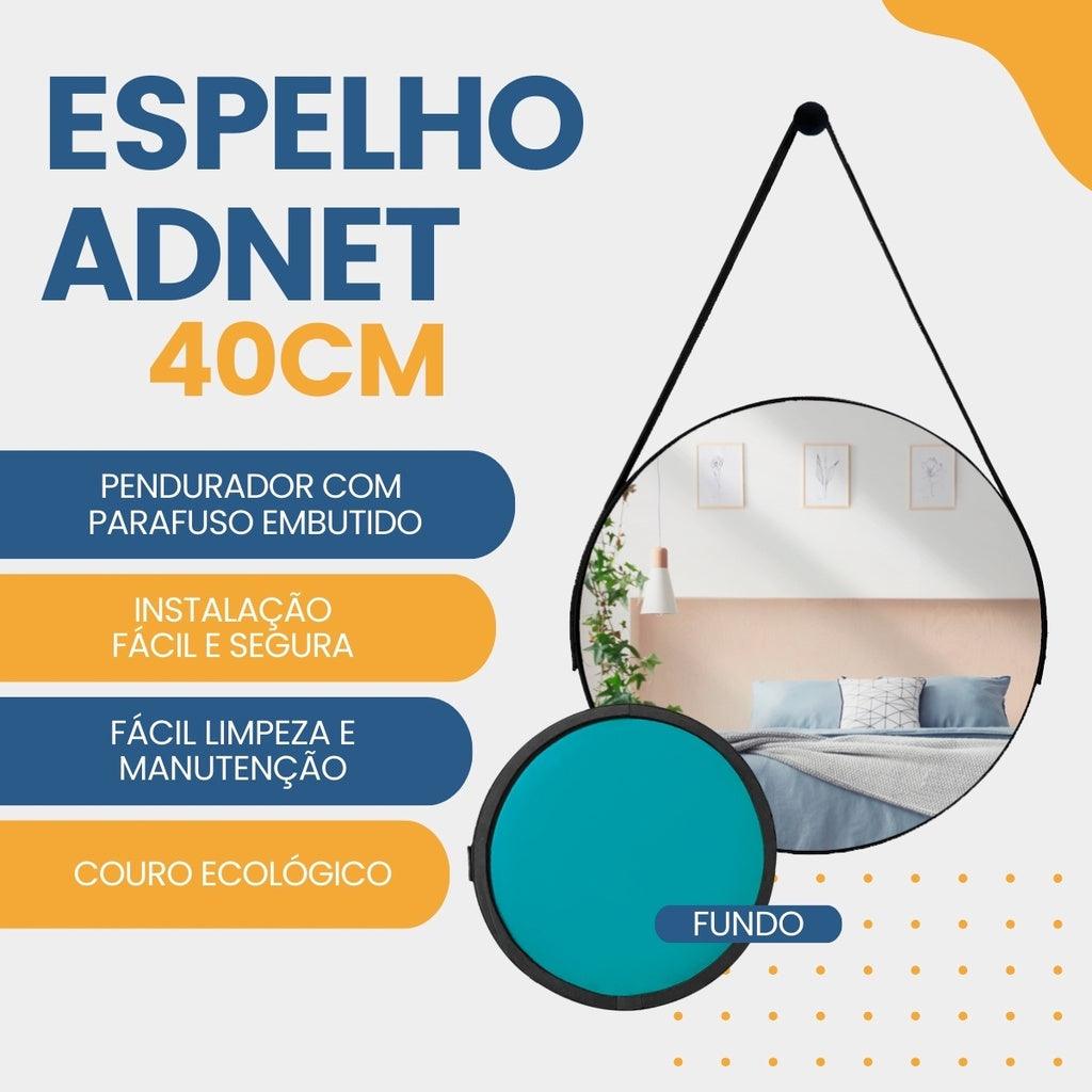 Espelho adnet de 40 centímetros pendurado por uma alça de couro não precisa de ferramentas para instalar. Ele já vem com pendurador e parafuso embutido, e além de tudo possui couro ecológico.