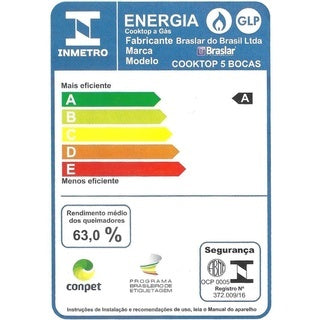 Imagem mostrando o consumo de energia do Cooktop Fogão 5 Bocas a Gás Bivolt.