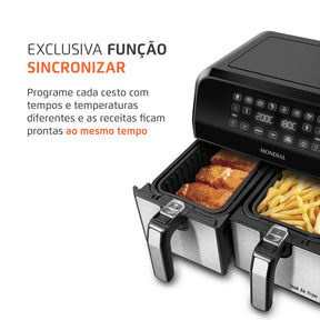 Imagem mostrando as características da Fritadeira Elétrica Air Fryer Dual 8L Mondial.