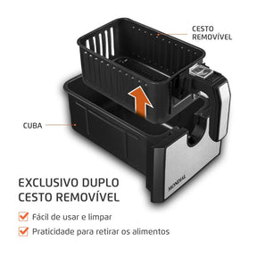 Imagem mostrando as características da Fritadeira Elétrica Air Fryer Dual 8L Mondial.