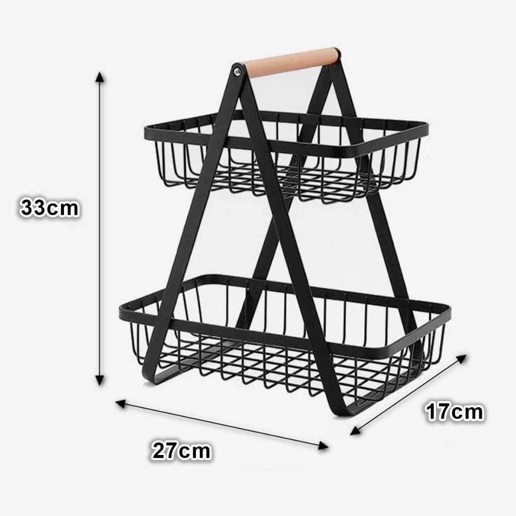 Imagem mostrando as medidas da Fruteira de Mesa Aramada Premium, Preta Menor.