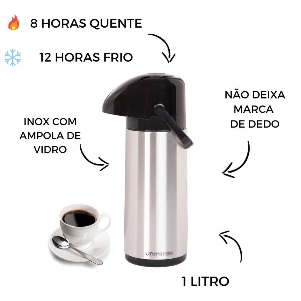 Imagem da Garrafa Térmica de Café em Inox 1 Litro e suas características.