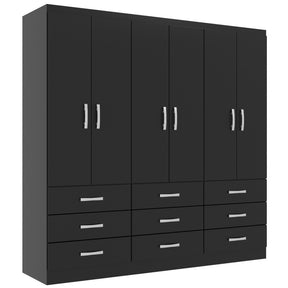 Imagem Guarda-Roupa Casal Bérgamo 6 Portas 9 Gavetas, Preto.