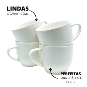 Imagem do Jogo 6 Xicaras de Porcelana Branca 170ml.