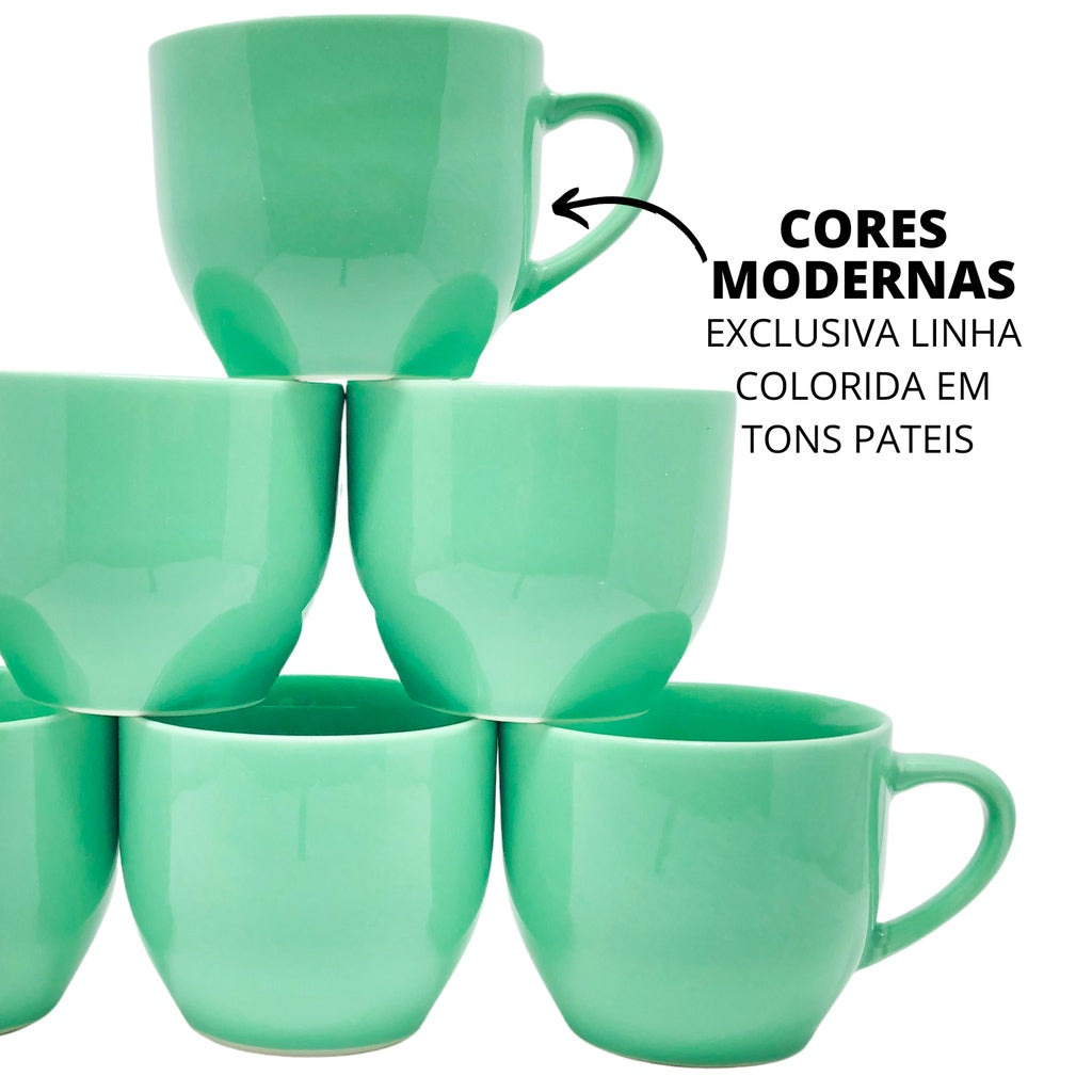 Imagem do Jogo 6 Xícaras 170ml de Porcelana Colorida, Verde.