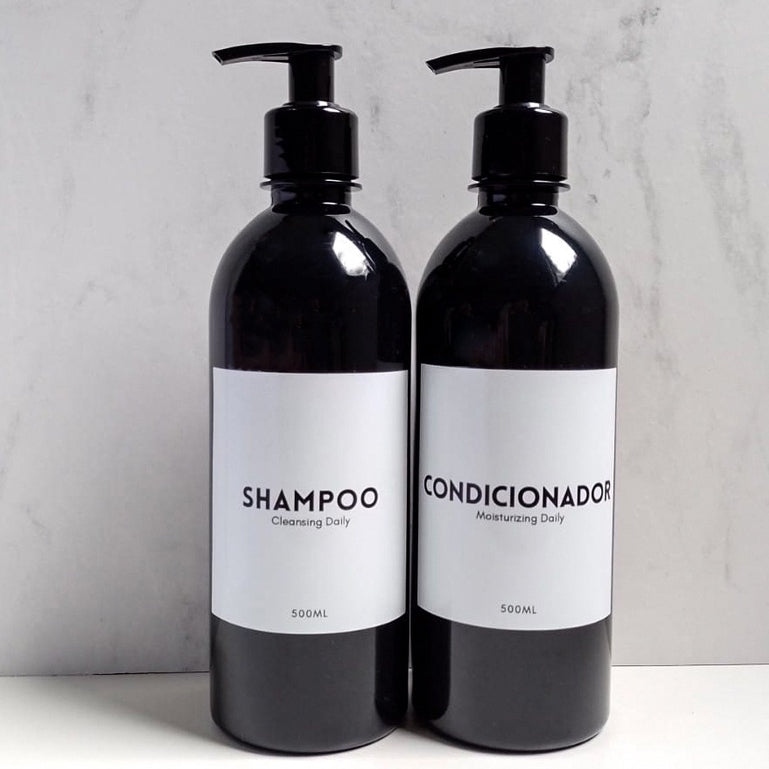 Imagem do Kit 2 Frascos Pretos Shampoo e Condicionador 500ml.