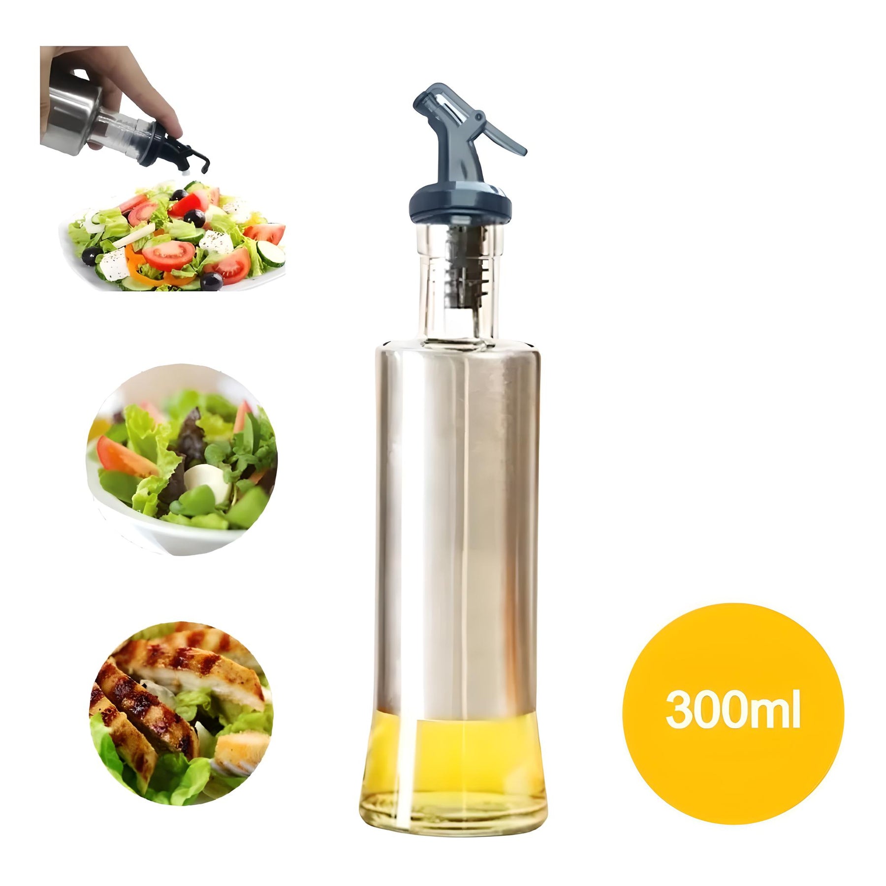 Imagem do Kit 2 Galheteiros de Vidro e Aço Inox com Dosador 300ml.