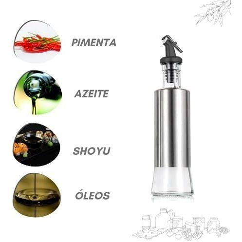 Imagem do Kit 2 Galheteiros de Vidro e Aço Inox com Dosador 300ml.