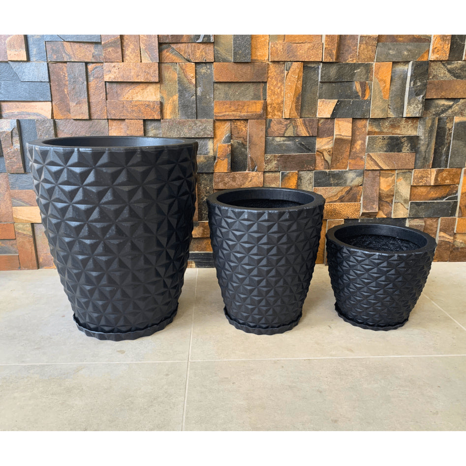 Imagem do Kit 3 Vasos Diamante para Plantas, Cor: Preto.