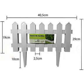 Imagem com as medidas do Kit 30 Peças Cercas para Jardins Branca.