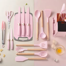 Imagem do Jogo Completo Utensílios de Cozinha Luxo 19 Peças, Rosa.