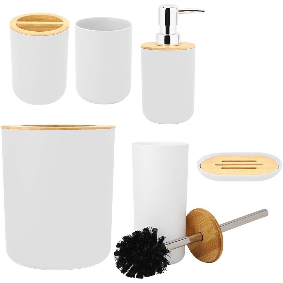 Imagem do Kit Lavabo de Bambu Multiuso, 6 peças branco liso.