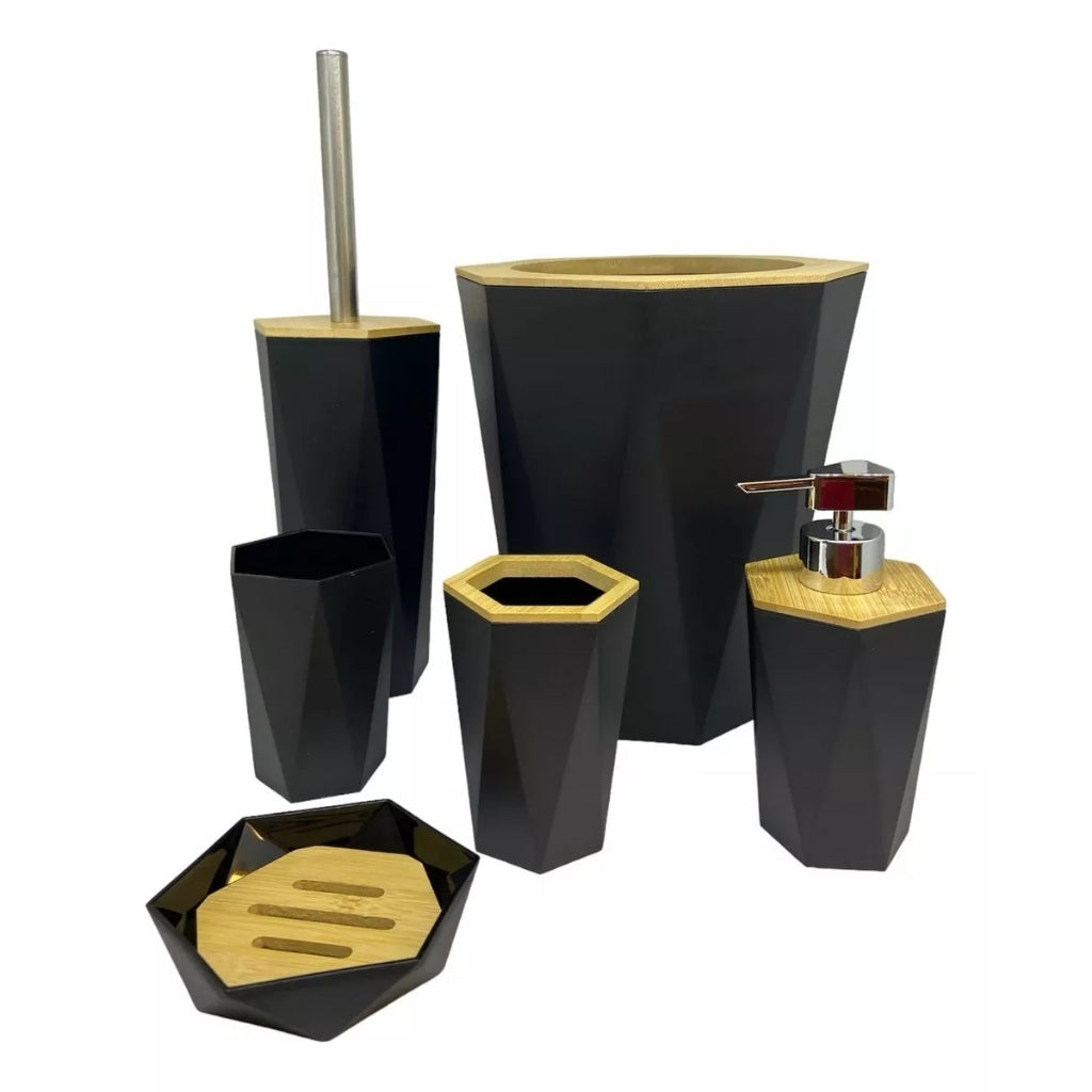 Imagem do Kit Lavabo de Bambu Multiuso, 6 peças preto diamante.