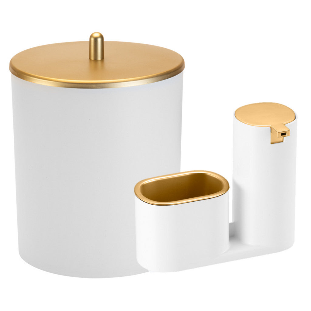 Imagem do Conjunto Lixeira 5L e Dispenser Luxo, Dourado.