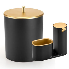 Imagem do Conjunto Lixeira 5L e Dispenser Luxo, Preto e Dourado.