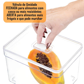 Imagem mostrando a válvula de umidade do Kit Organizador de Geladeira 3,8 Litros, responsável por manter os alimentos frescos por mais tempo.