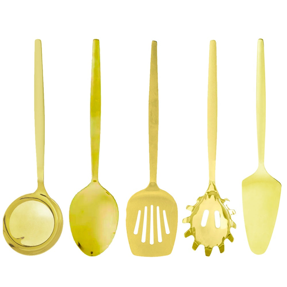 Imagem do Kit 5 Utensílios de Cozinha Dourado Gourmet.