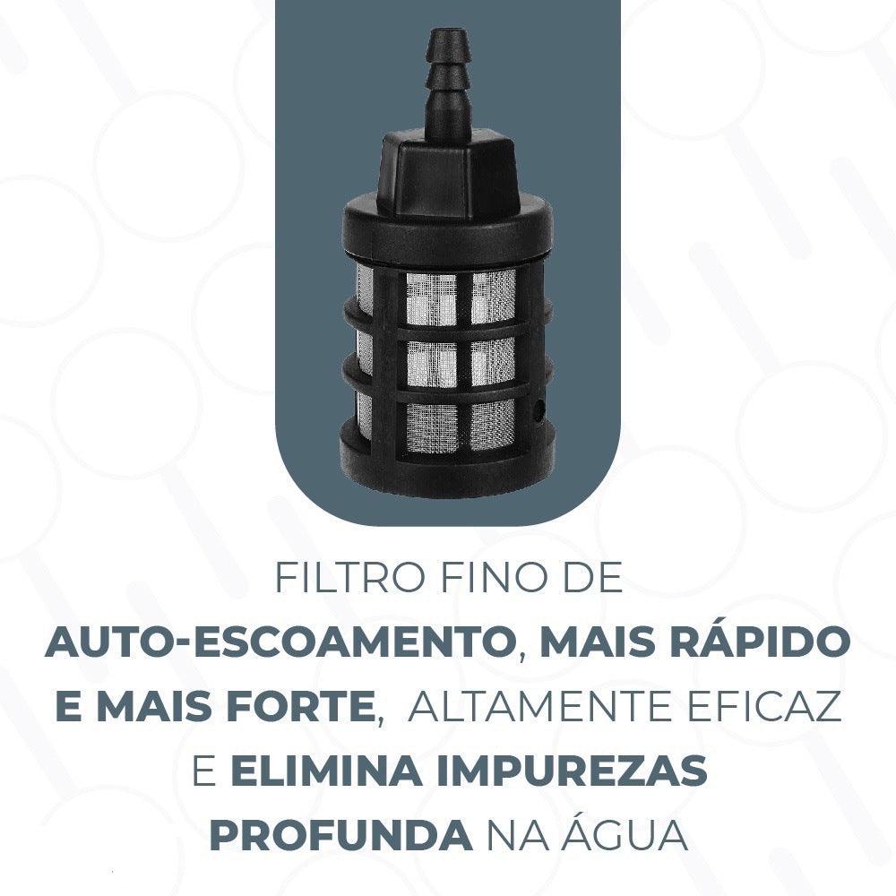 Filtro para lavadora de alta pressão portátil profissional sem fio. O filtro fino ajuda a eliminar impurezas profundas na água