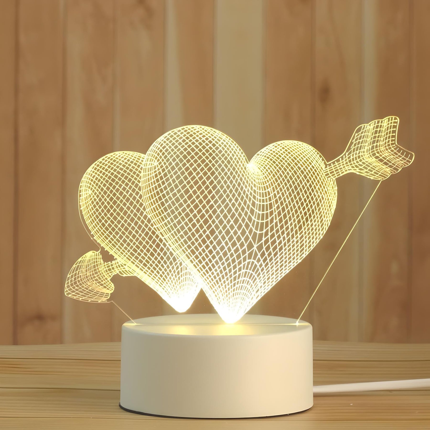 Imagem da Luminária para Mesa de LED 3D, Modelo Coração com Flecha.