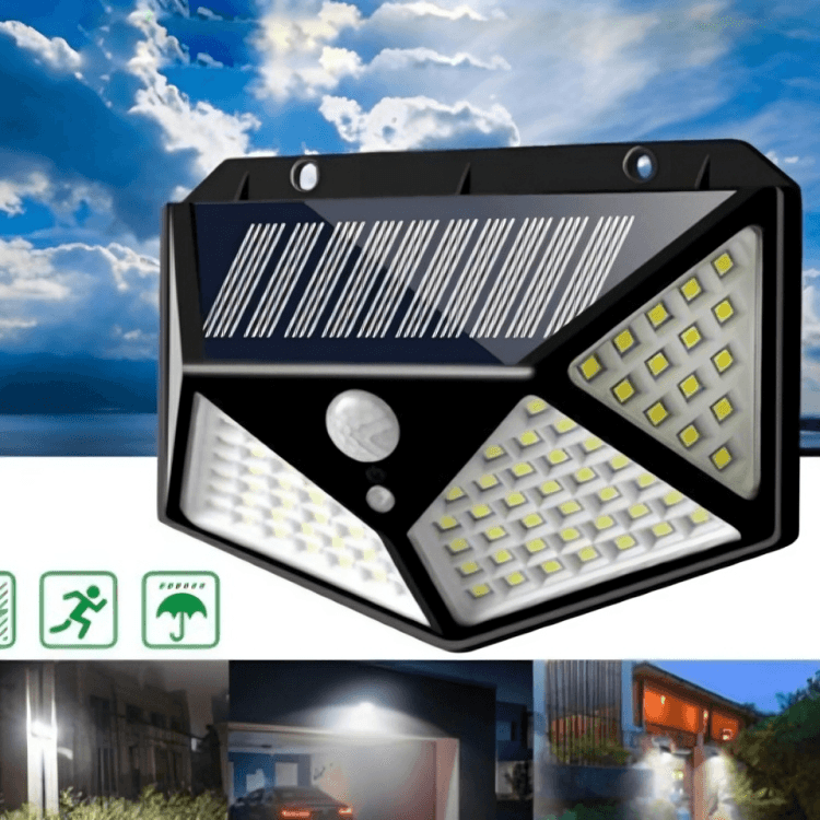 Lâmpada de LED com sensor e material à prova d'água. Recarregável com luz solar