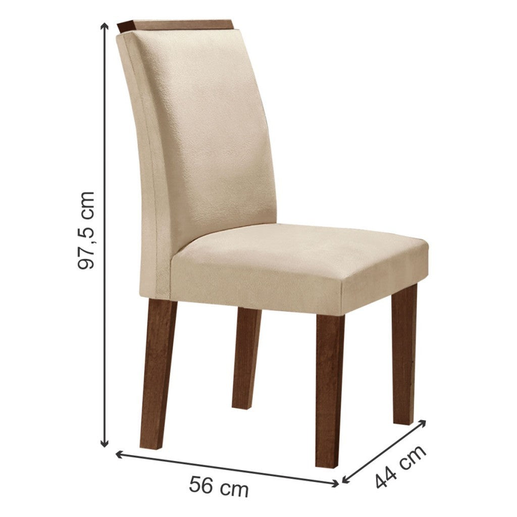 Imagem mostrando as dimensões da Cadeira de Jantar: 97,5 centímetros de altura; 56 centímetros de comprimento e 44 centímetros de largura