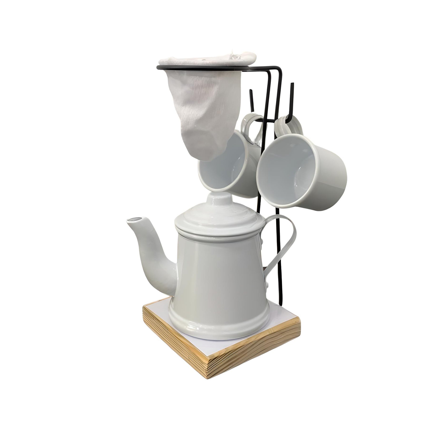 Imagem do Conjunto Mini Coador de Café com Bule e 2 Canecas 90ml, Branco.