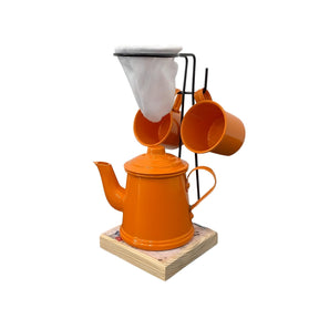 Imagem do Conjunto Mini Coador de Café com Bule e 2 Canecas 90ml, Laranja.