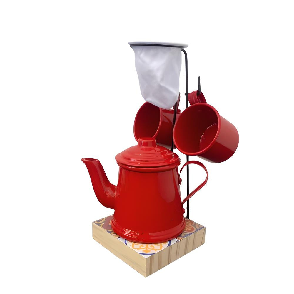 Imagem do Conjunto Mini Coador de Café com Bule e 2 Canecas 90ml, Vermelho