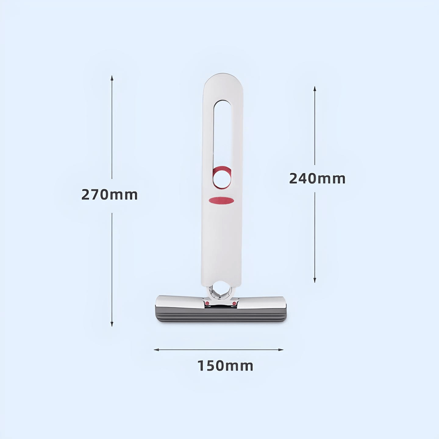 Mini esfregão absorvente com 27 centímetros de altura e 150 milímetros de largura da base absorvente.