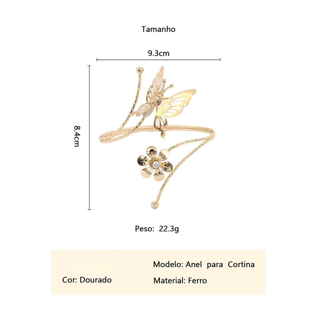 Imagem mostrando as medidlas das Peças Fivela para Cortina, Borboleta.