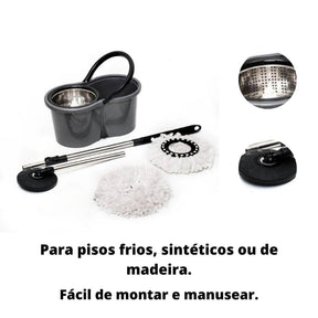 Mop Com Centrífuga Inox e Cabo em Inox Com 2 Refil de Microfibra 9 Litros