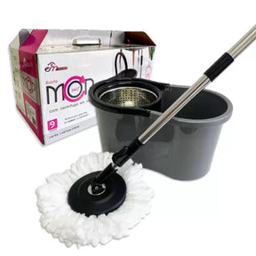 Mop Com Centrífuga Inox e Cabo em Inox Com 2 Refil de Microfibra 9 Litros