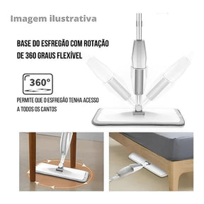 Mop spray com reservatorio e rodo de limpeza 360 acessando cantos da casa de difícil acesso na limpeza