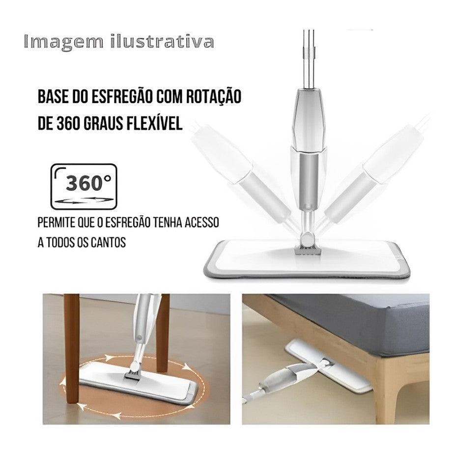 Mop spray com reservatorio e rodo de limpeza 360 acessando cantos da casa de difícil acesso na limpeza