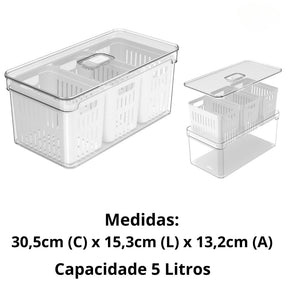 Imagem das medidas do Organizador Triplo para Geladeira 5 Litros.