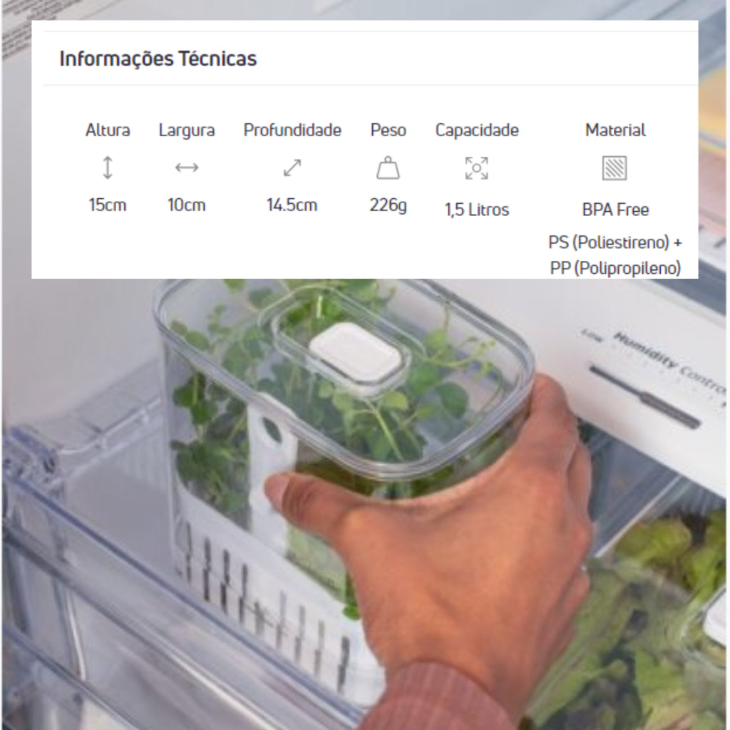 Imagem do Organizador de Geladeira para Ervas Frescas, 1,5 Litros.