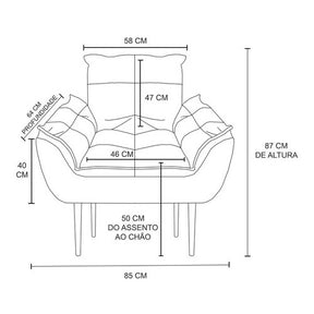 Imagem mostrando as medidas da Poltrona Opala Luxo Preta.