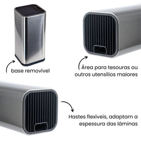 Imagem mostrando as características do Faqueiro de Bancada Luxo Aço Inox.