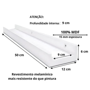 Imagem da Prateleira Canaleta Suspensa de 50 centímetros de comprimento; 12 centímetros de largura e 6 centímetros de altura