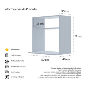 Imagem mostrando as medidas do Suporte para Microondas e Forno Aéreo.