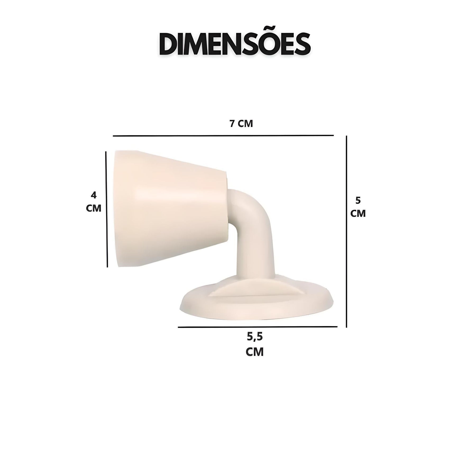 Imagem mostrando as dimensões da Trava para Porta Segura: 7 centímetros de comprimento; 5 centímetros de altura.